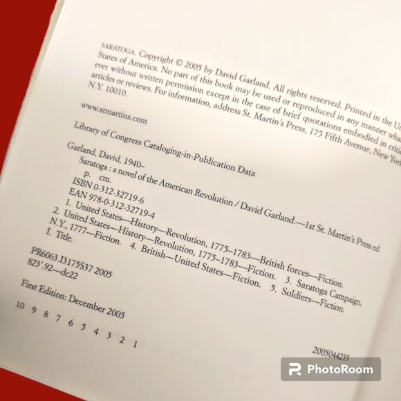 Saratoga / A Novel of the American Revolution / 1st edition David Garland - Picture 5 of 5